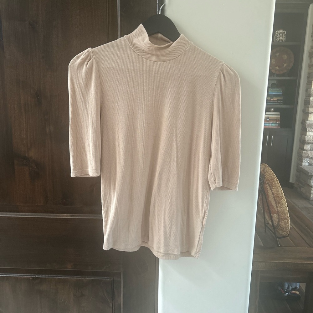 Zara Tan Puff Sleeve Knit Mock
